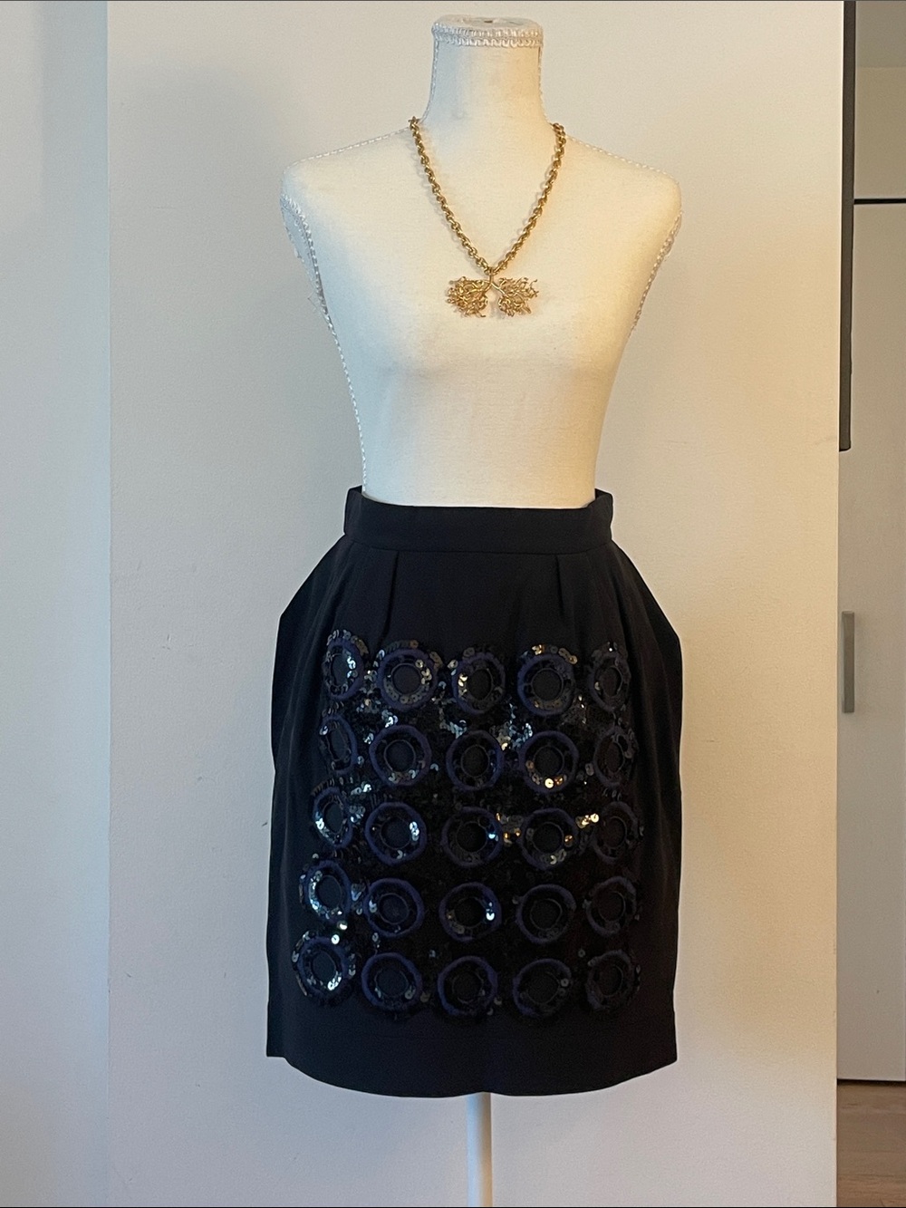Marni Black Sequin Appliqué Tulip Bubble Mini Skirt Size M